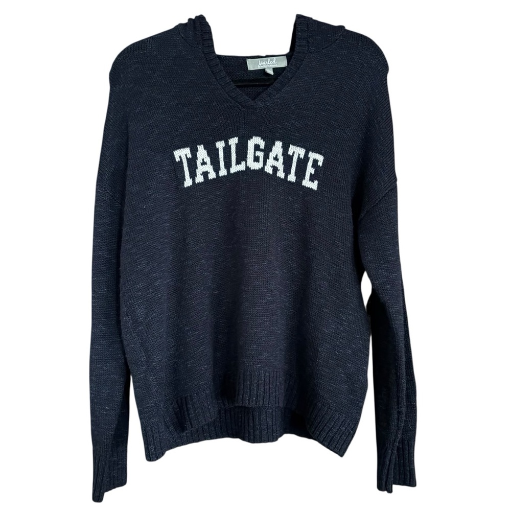 Marled Tailgate Navy White Letters Hooded Sweater Sz L